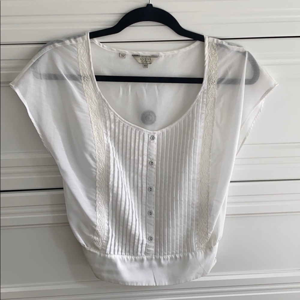 Guess Women’s White Lace-Trim Button Front Blouse